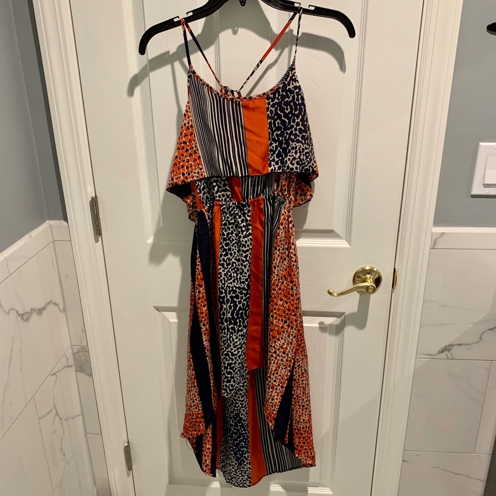 Romeo & Juliet Hi-Lo Midi Navy & Orange Dress